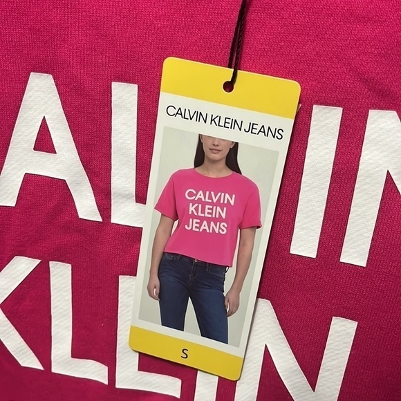Calvin Klein Jeans Pink French Terry Short Sleeve Crop Top Logo Tee NWT - Picture 4 of 6